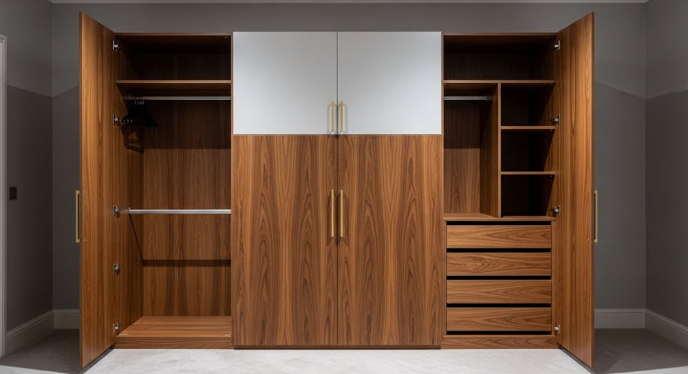 Wooden Brown and White Dual-Block Wardrobe
