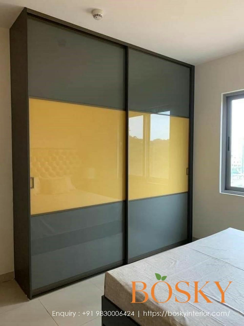 Yellow and Grey Combination Wardrobe | Bosky Interior