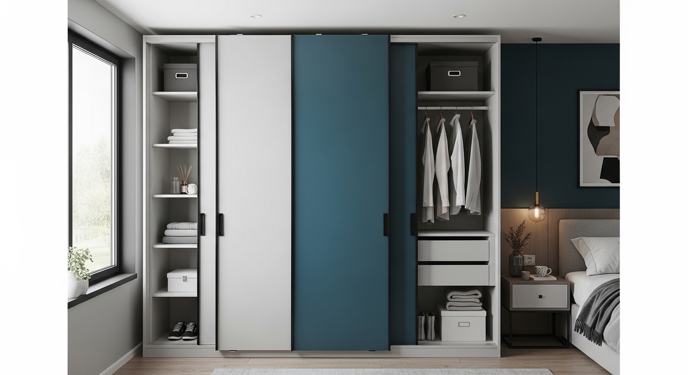 Wall Mounted Dual Colored Modern Wardrobe Design