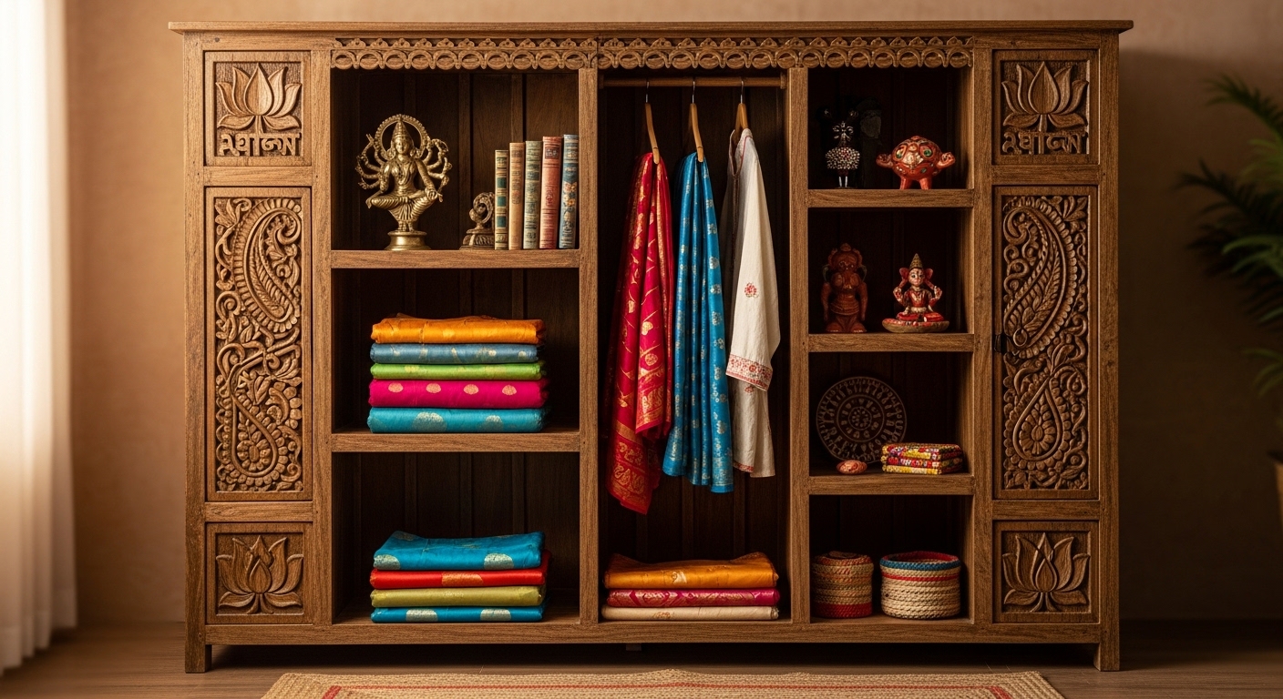 Wooden Open Wardrobe with a Bengali Touch