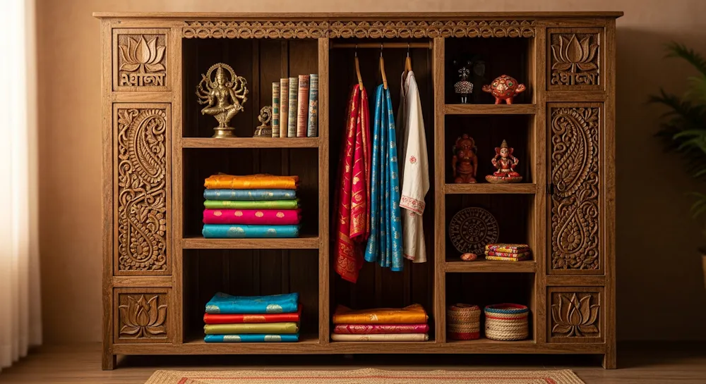 Wooden Open Wardrobe with a Bengali Touch
