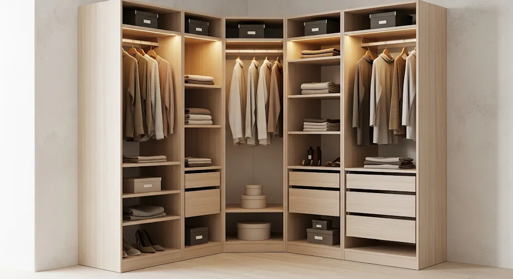 Corner Open Wardrobe for Awkward Spaces