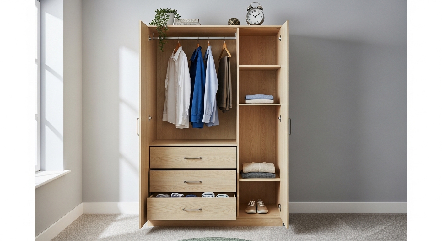 Open Wardrobe with Drawers at the Base