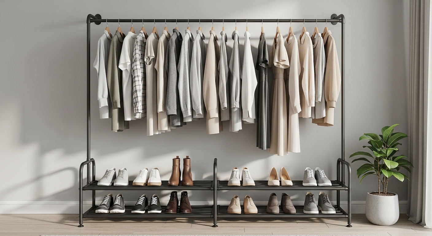 Open Clothes Rail with Shoe Rack Below