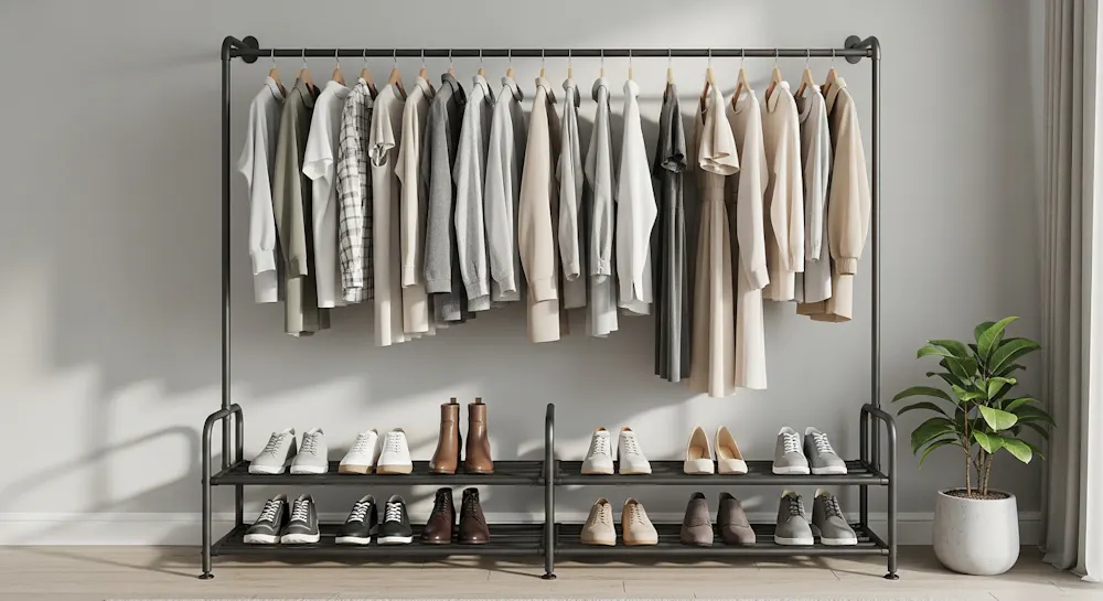 Open Clothes Rail with Shoe Rack Below