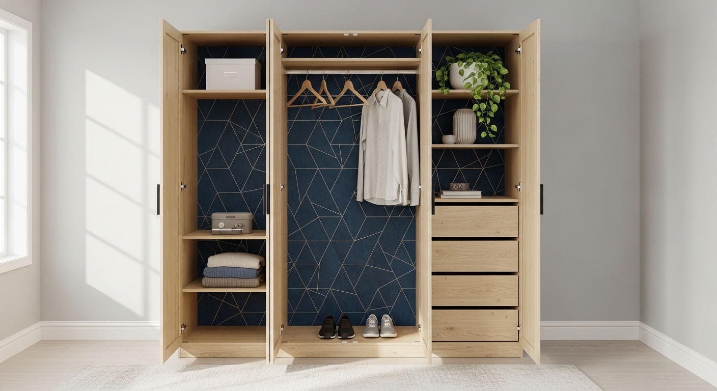 Open Front Wardrobe with Back Panel Accent