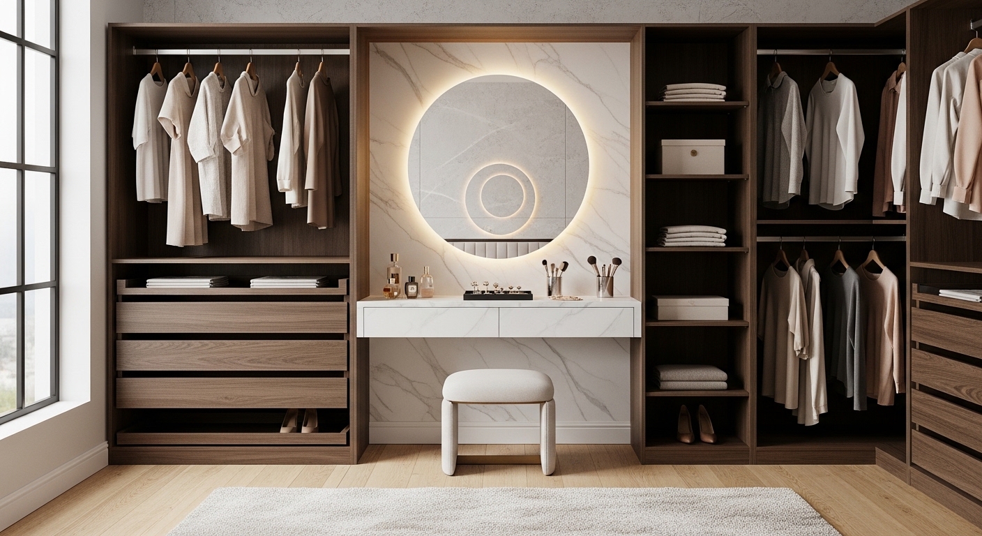 Open Concept Wardrobe with Vanity Combo