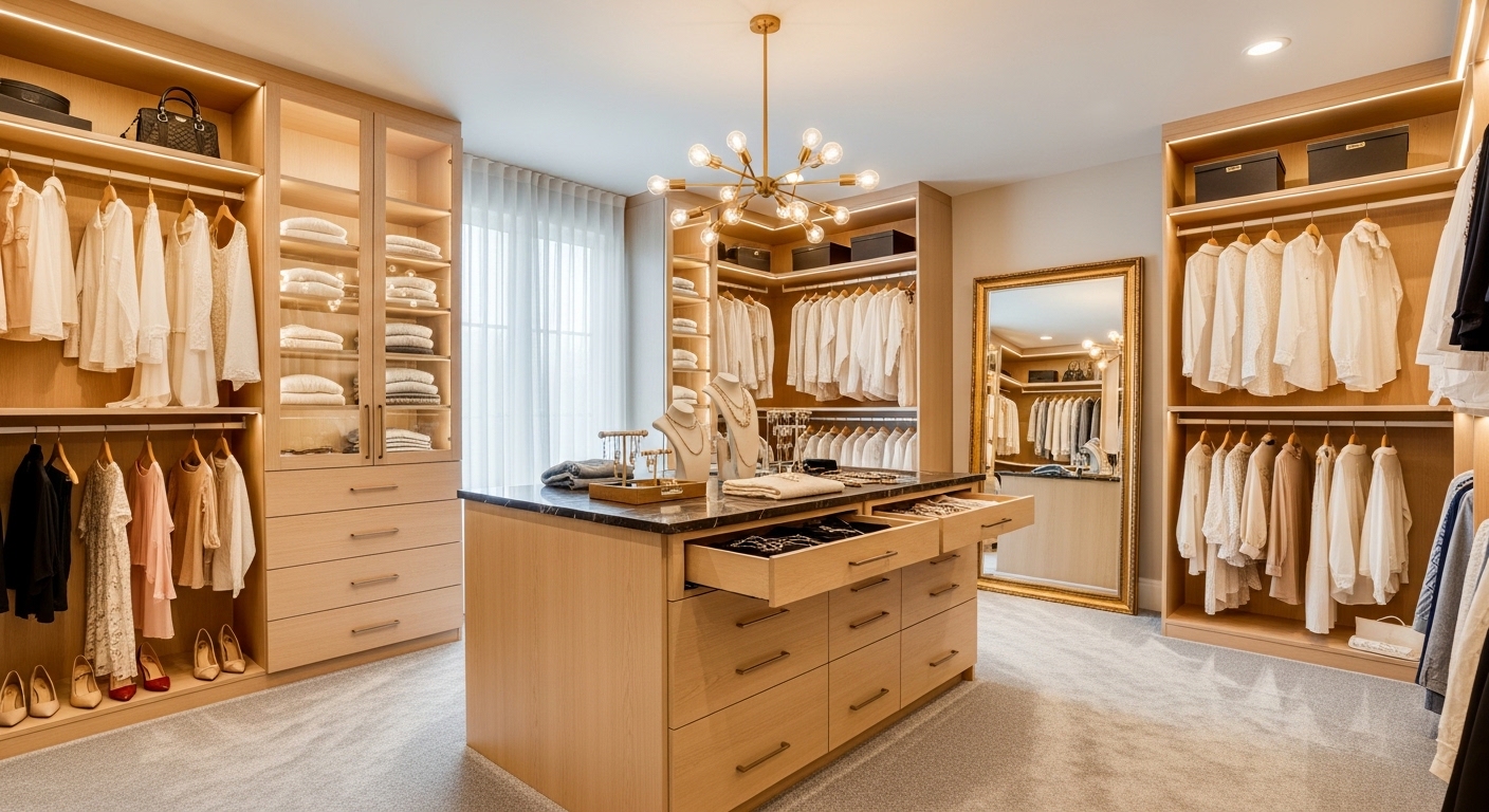Open Concept Closet with Lighting