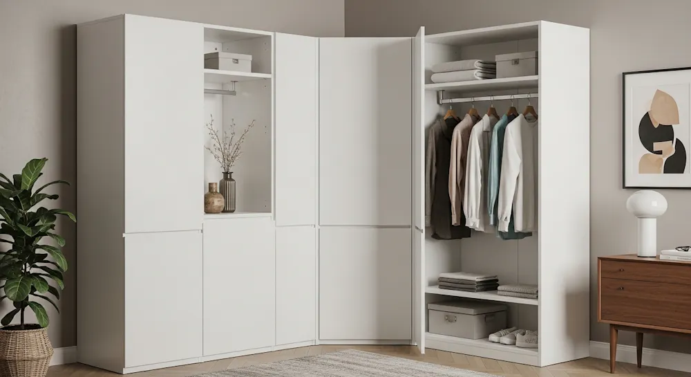 Minimalist Corner Wardrobe in White or Neutral Tones