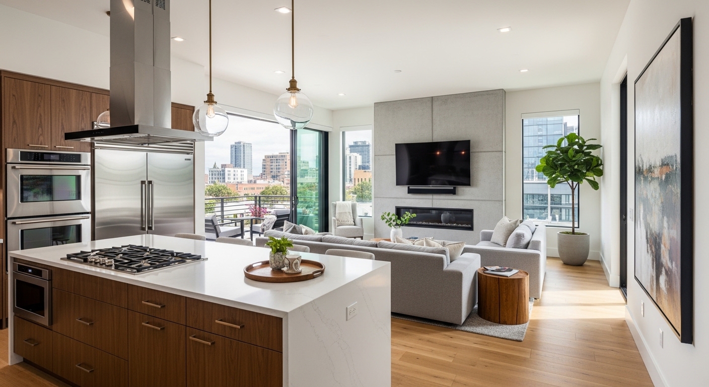 The Open Kitchen With Living Room Connection