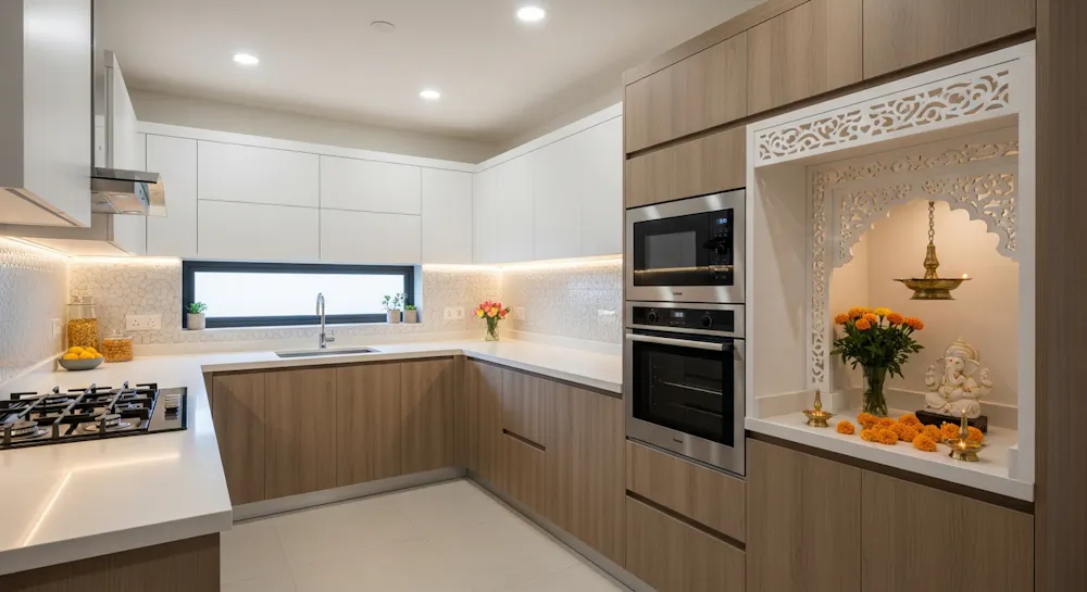 The Vastu-Friendly Modular Kitchen With Pooja Shelf