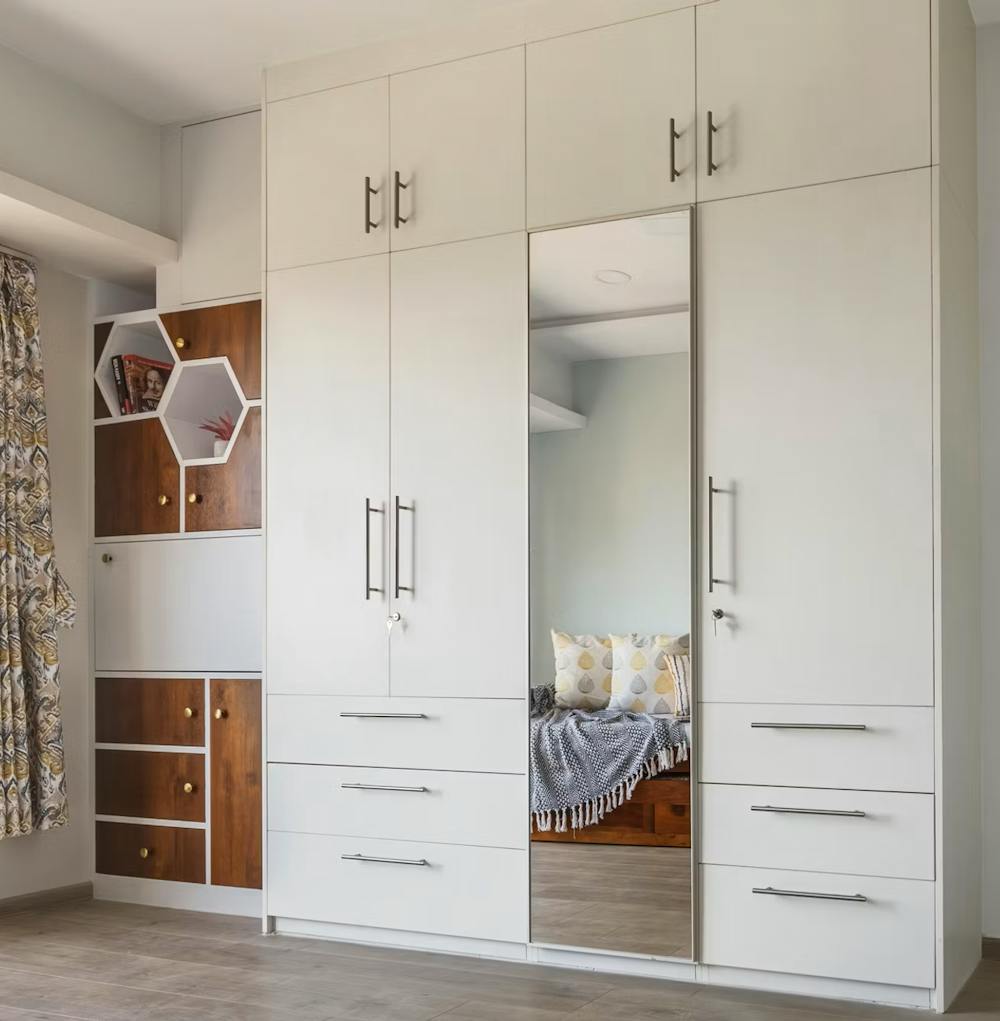 White and brown design wardrobe with doors