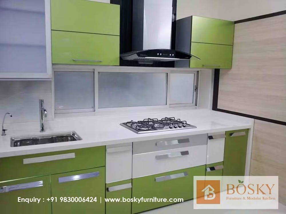 Mint Green and White modular kitchen