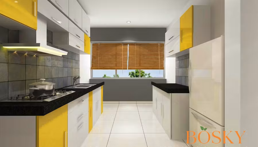 A wide kitchen with modular parts pic