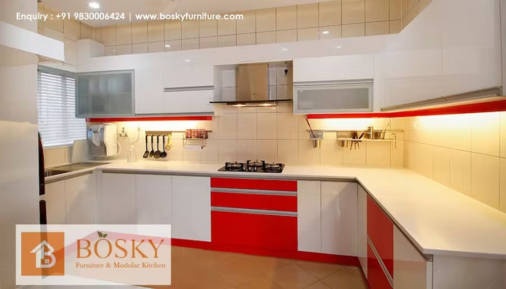 Orange and white modular kitchen pic