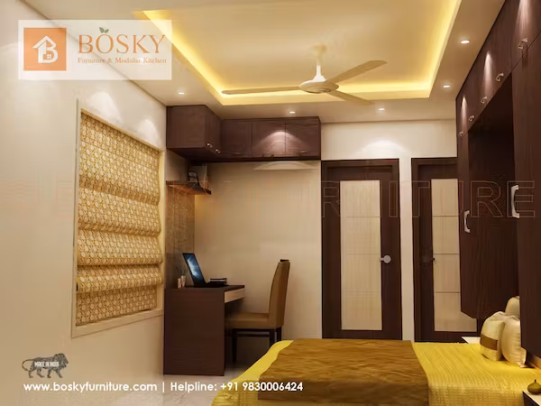 A cozy bedroom made by the best interior decorators in Kolkata