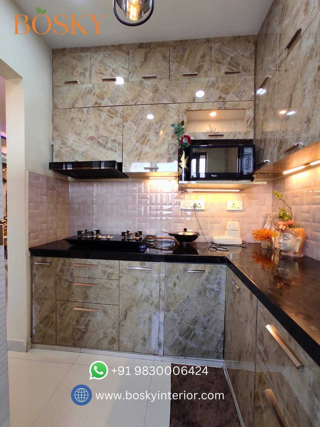 Marble finish kitchen design pic