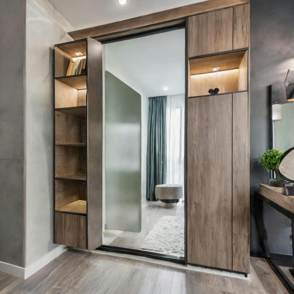 Wardrobe with mirror and book shelves pic
