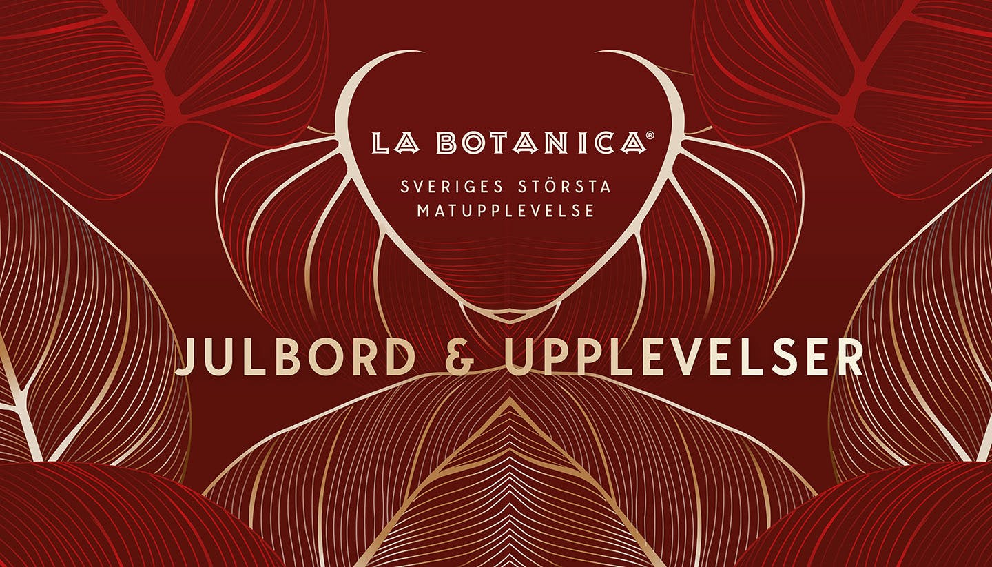 Bakgrundsbild med La Botanica logga med jultema.
