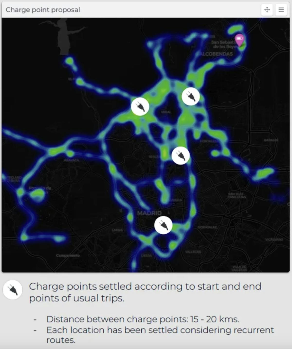 Figure 7. astara Connect’s route analysis and available charging stations. Source: astara Connect.