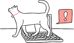 Cartoon cat walking across computer