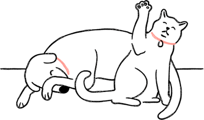 Waving cat sitting with dog