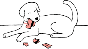 Cartoon dog chewing up a credit card