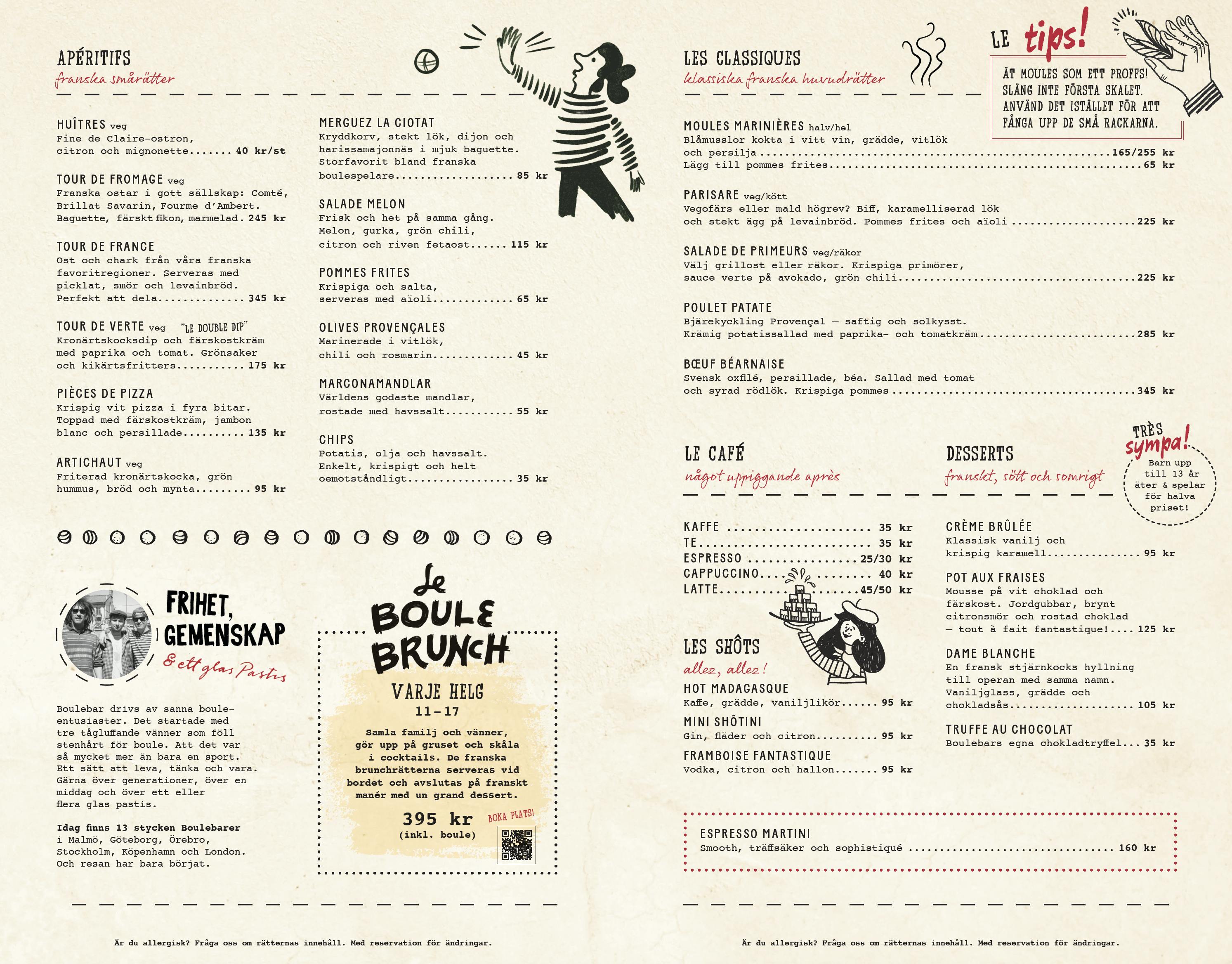 Boulebar À la carte-meny