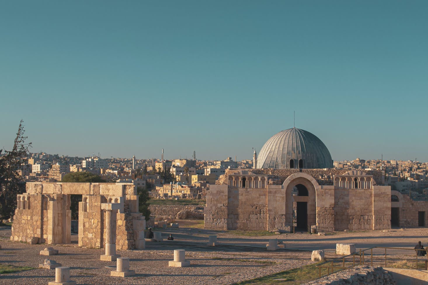 Dusk over a domed mosque in Amman