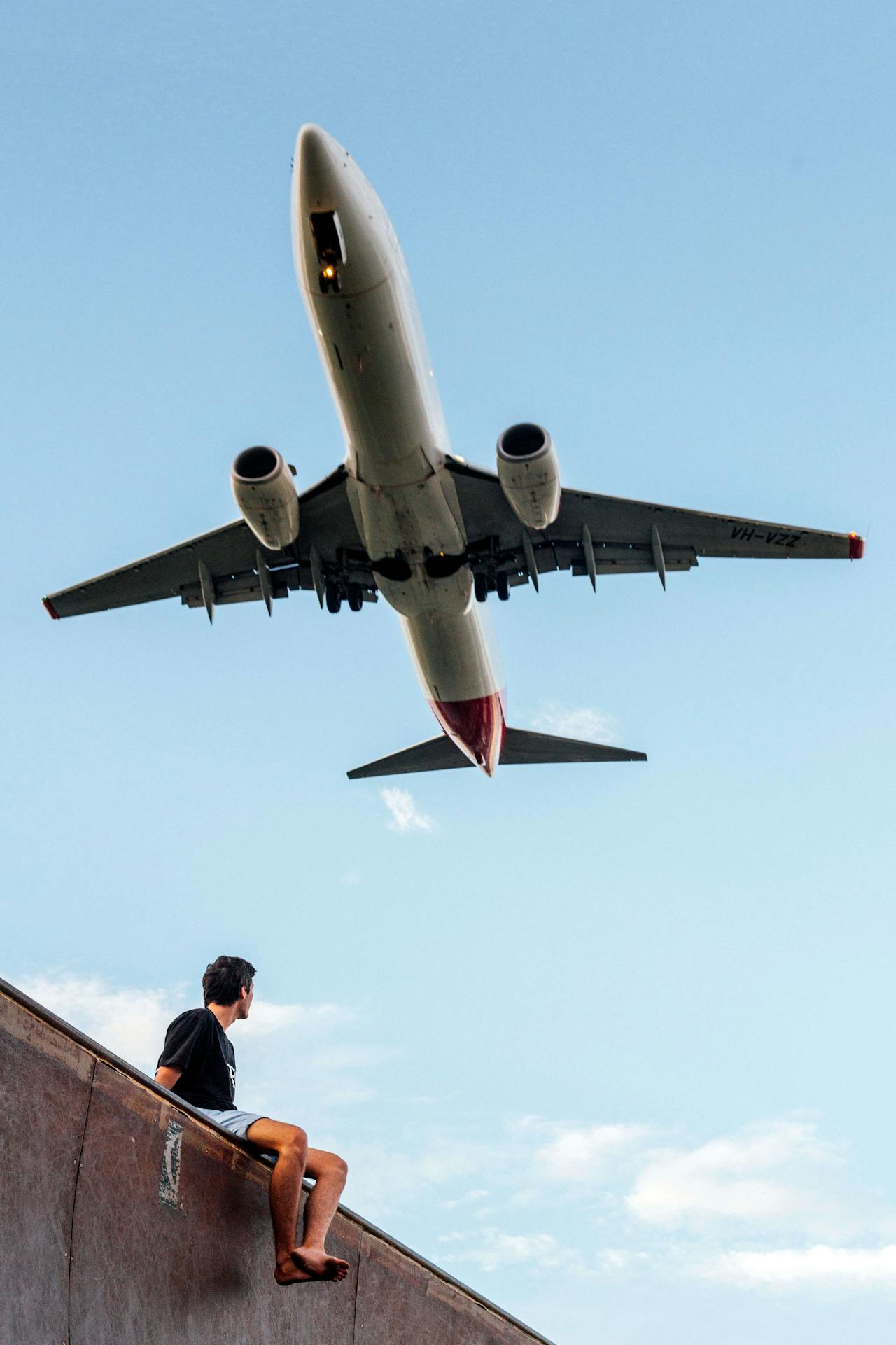 Plane flying overhead of Gatwick Airport in London