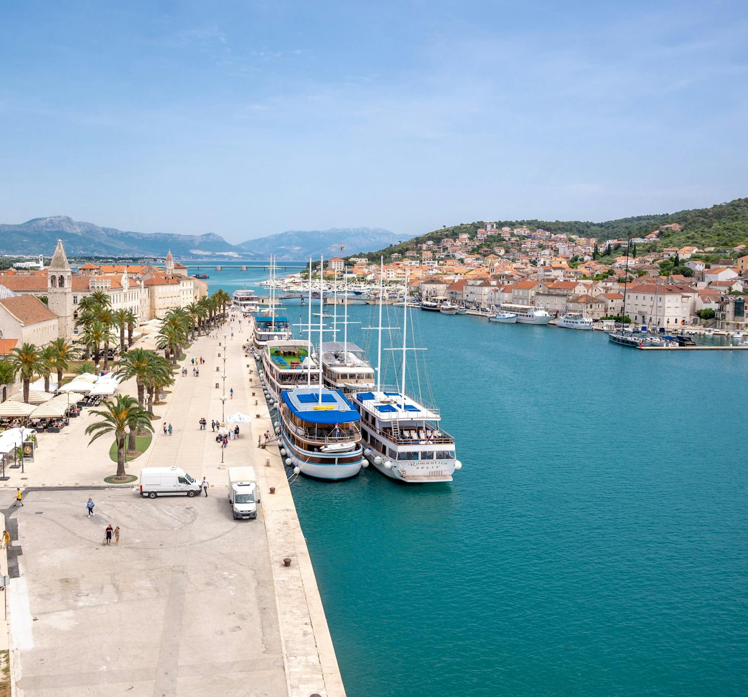 Boats docked along the picturesque waterfront of Trogir, Croatia