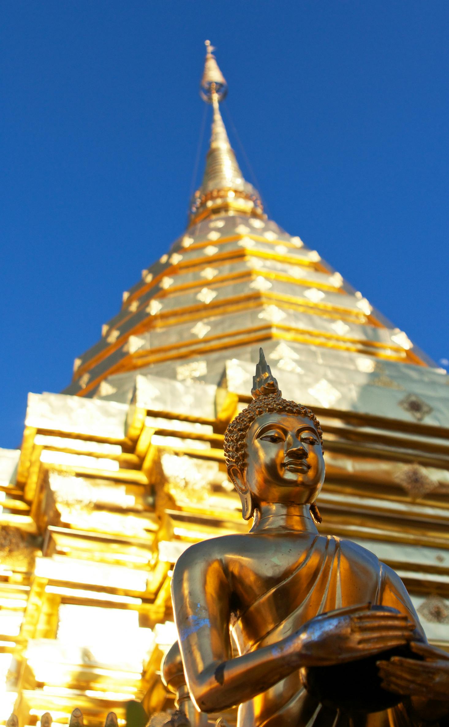 Ornate white and gold temple in Chiang Mai, Thailand