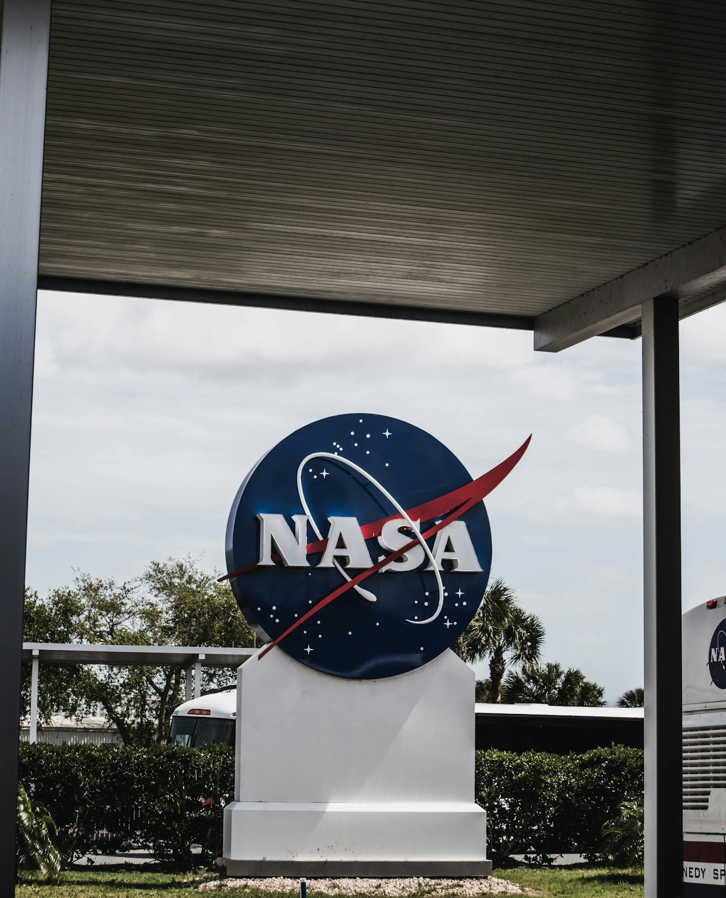 The NASA logo on a globe at the Kennedy Space Center