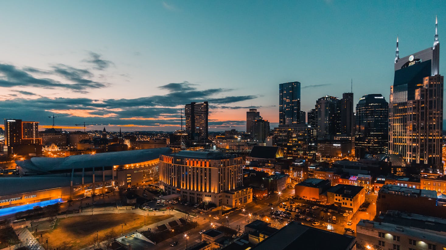 Nashville skyline at sunset