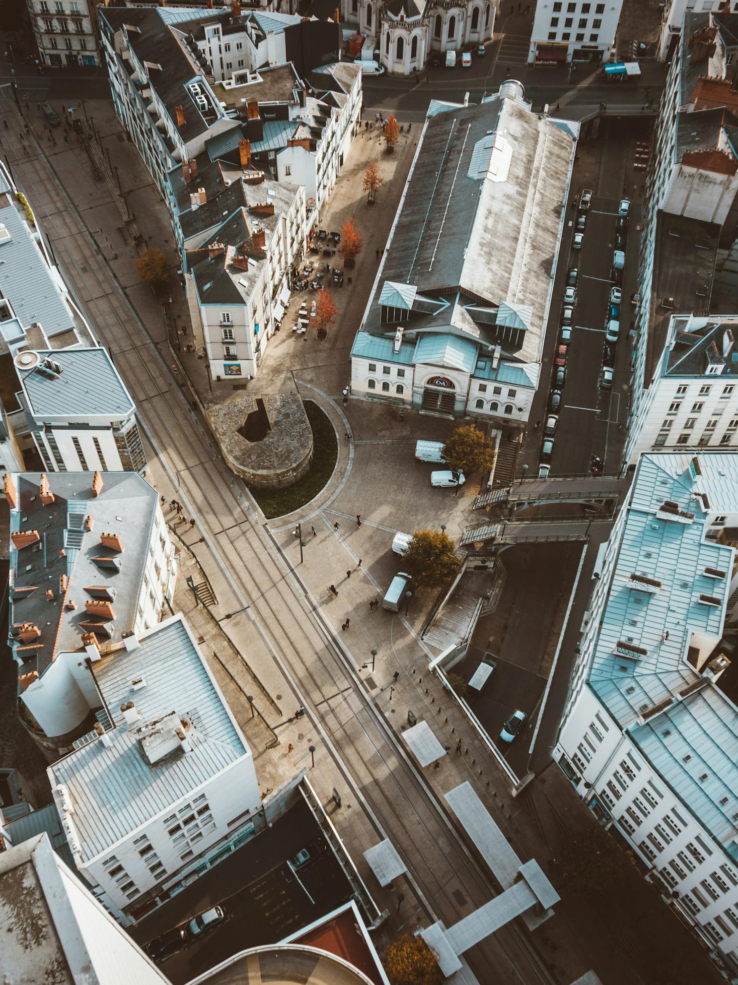 Aerial view of the center of Nantes in Northern France