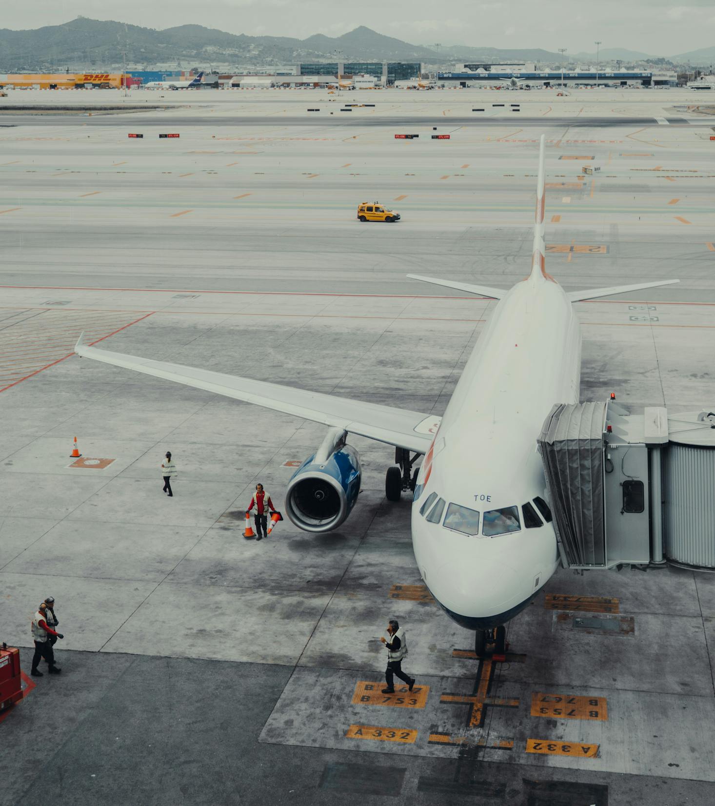 Plane waiting to board passengers at Barcelona Airport