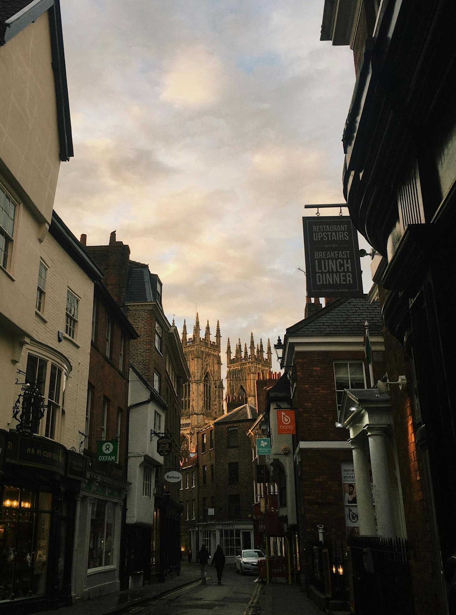 A distant York Minster in York at sunset