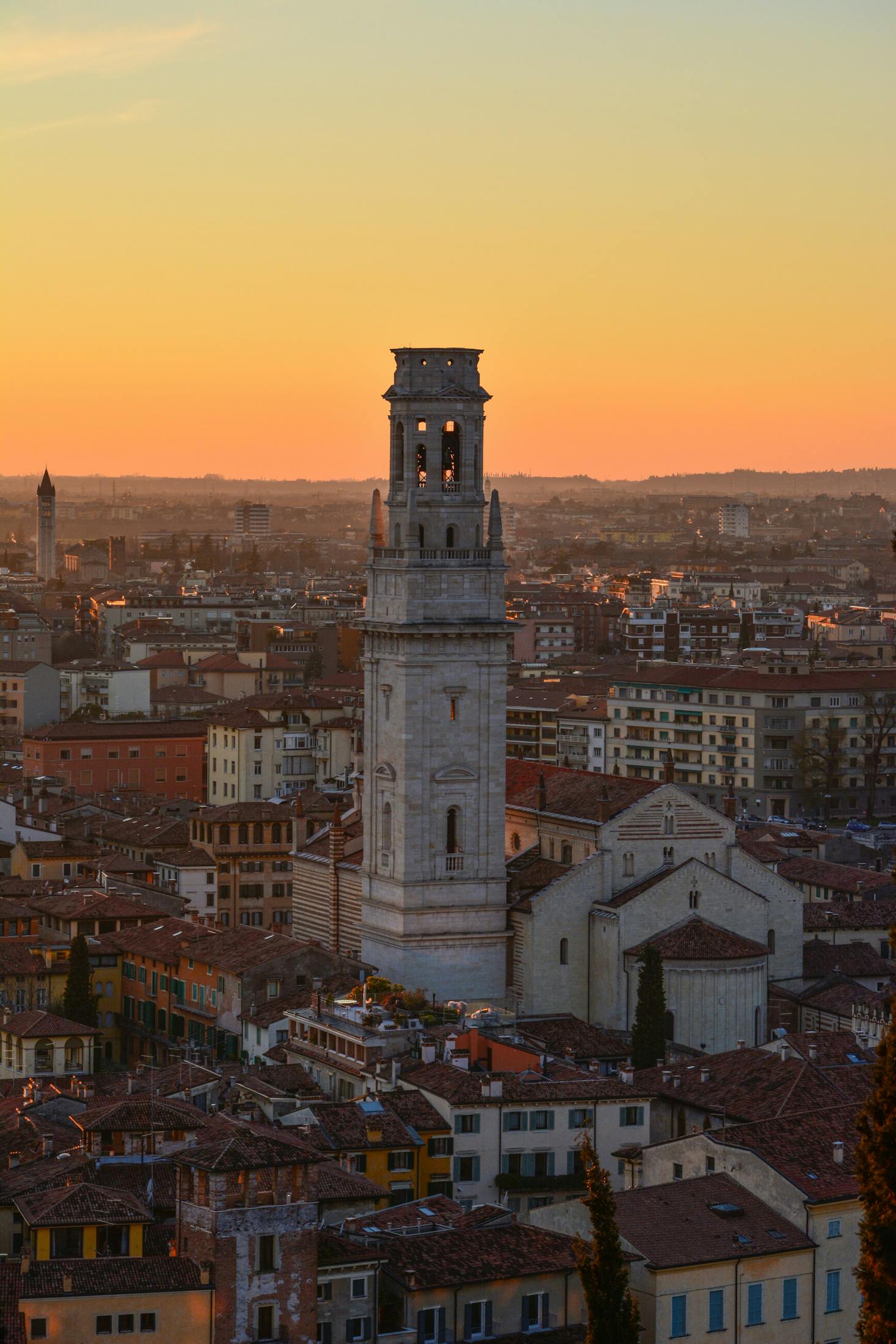 Ancient tower at sunset, Verona, Italy