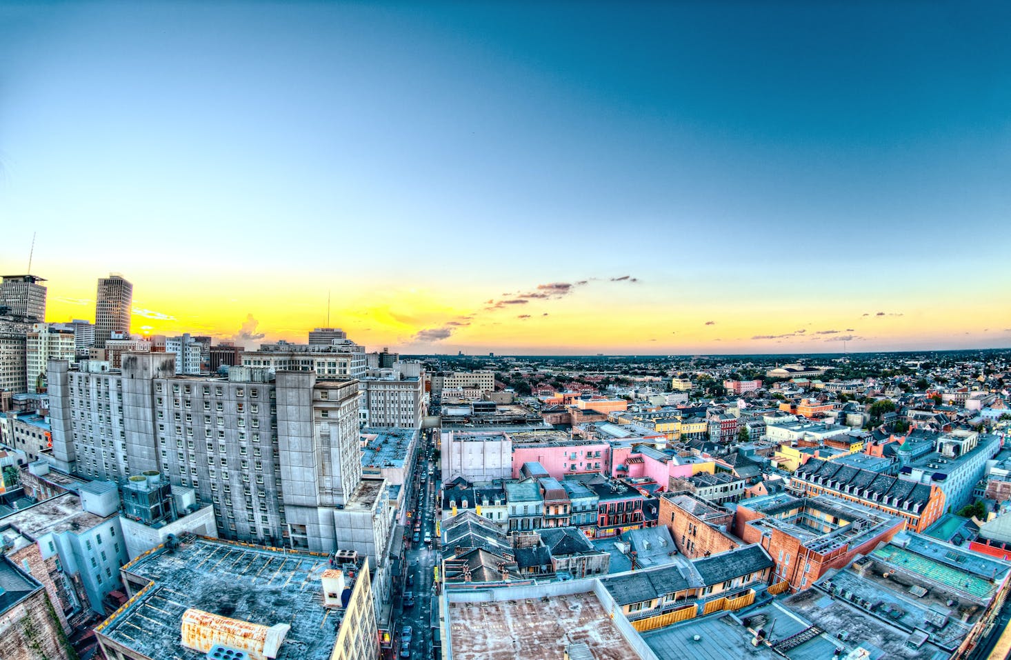 Aerial view of New Orleans at sunset