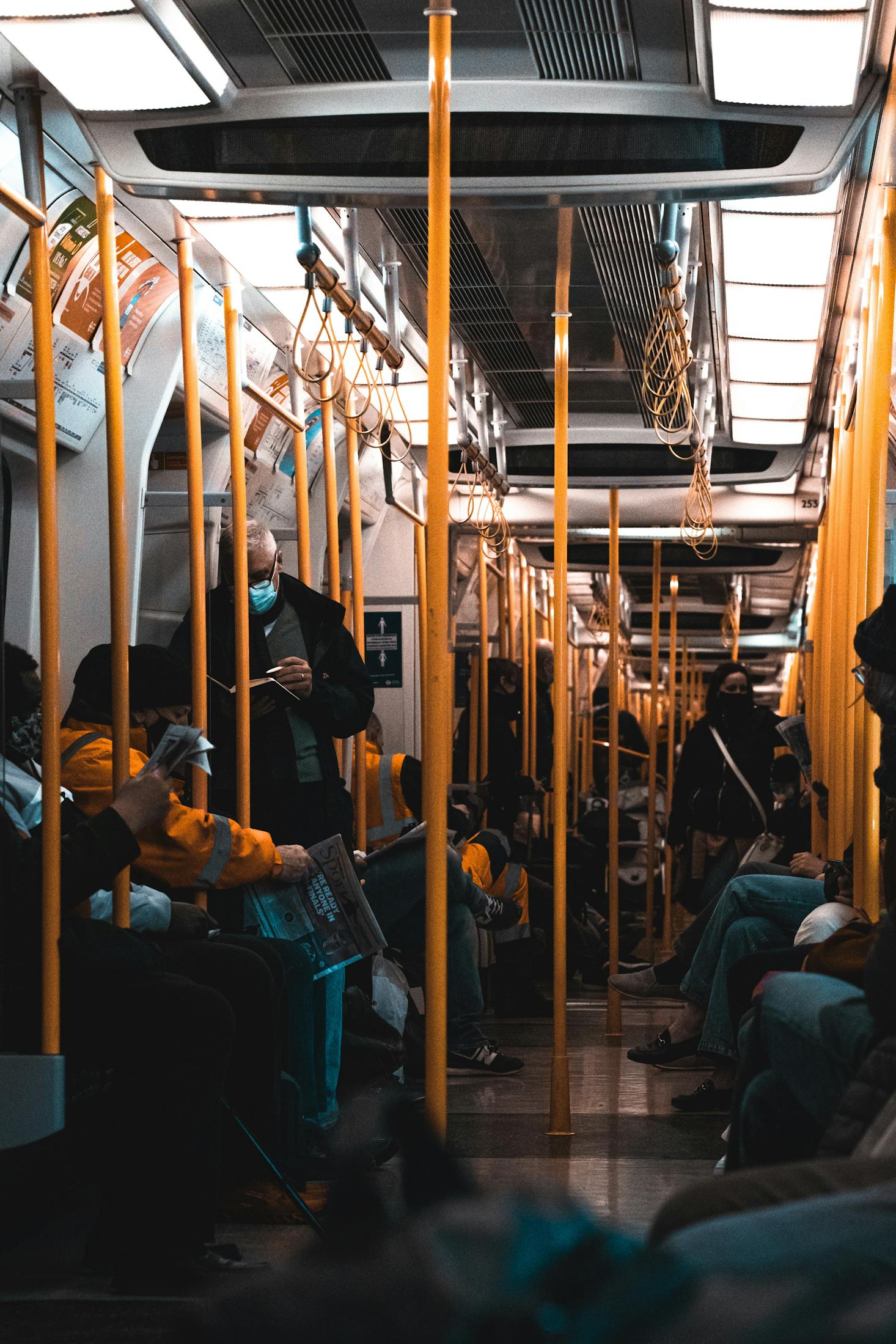 Interior of a Tube car at Baker Street Station