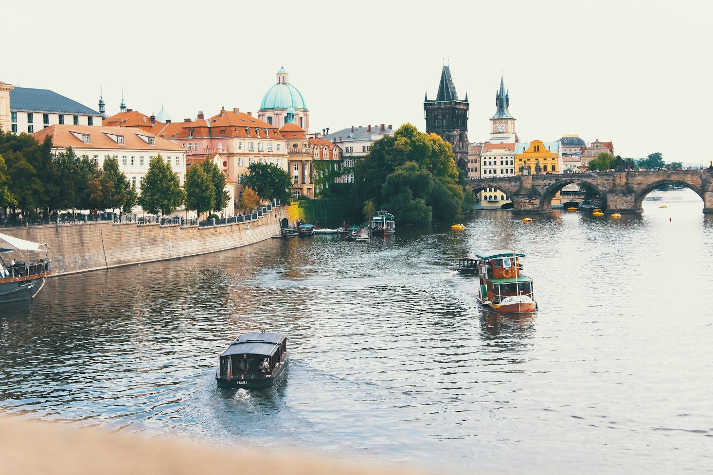 Boats on Vltava River, Prague