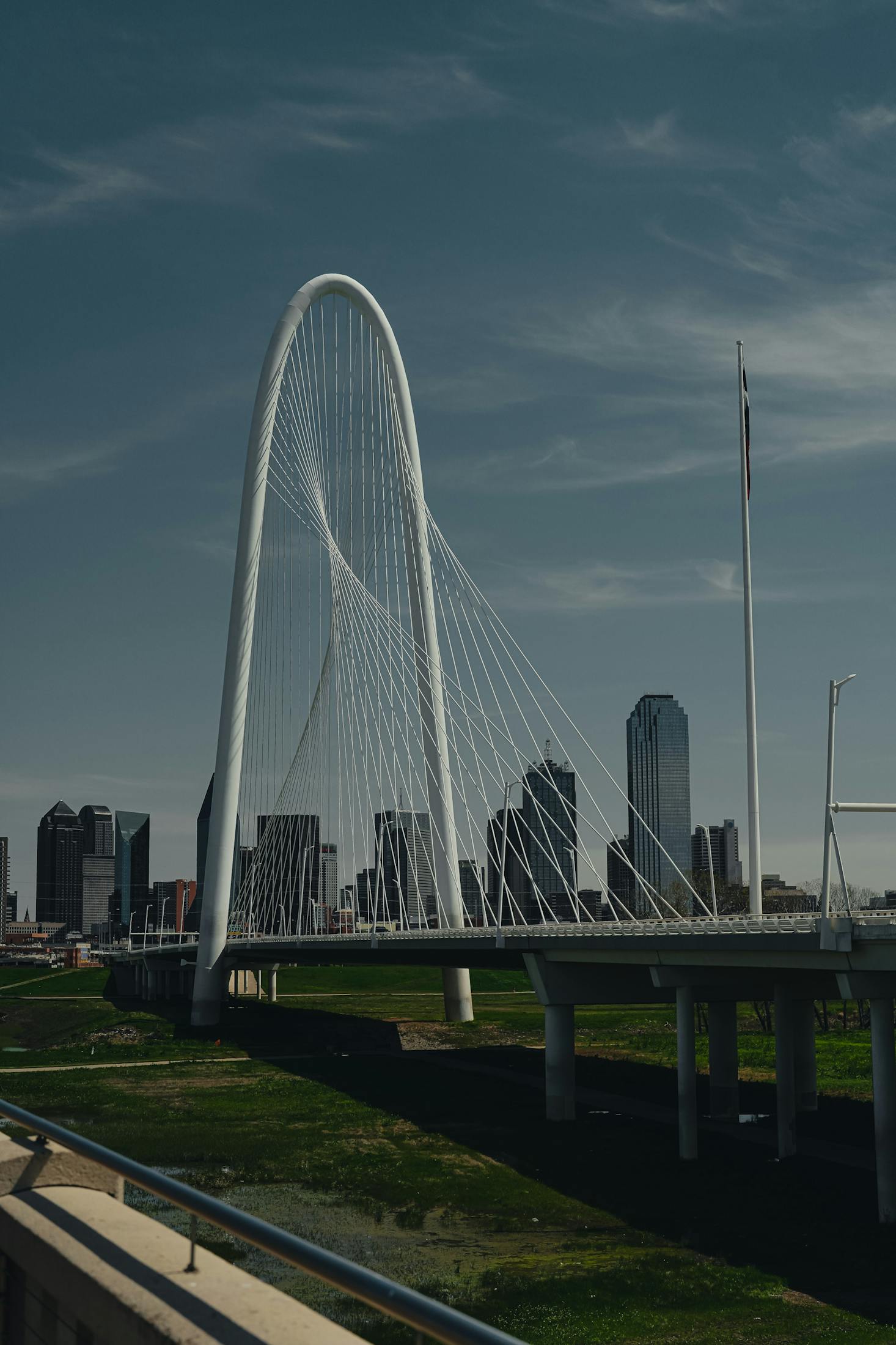 Margaret Hunt Hill Bridge has a 400 foot arch spanning Trinity River in Dallas, TX