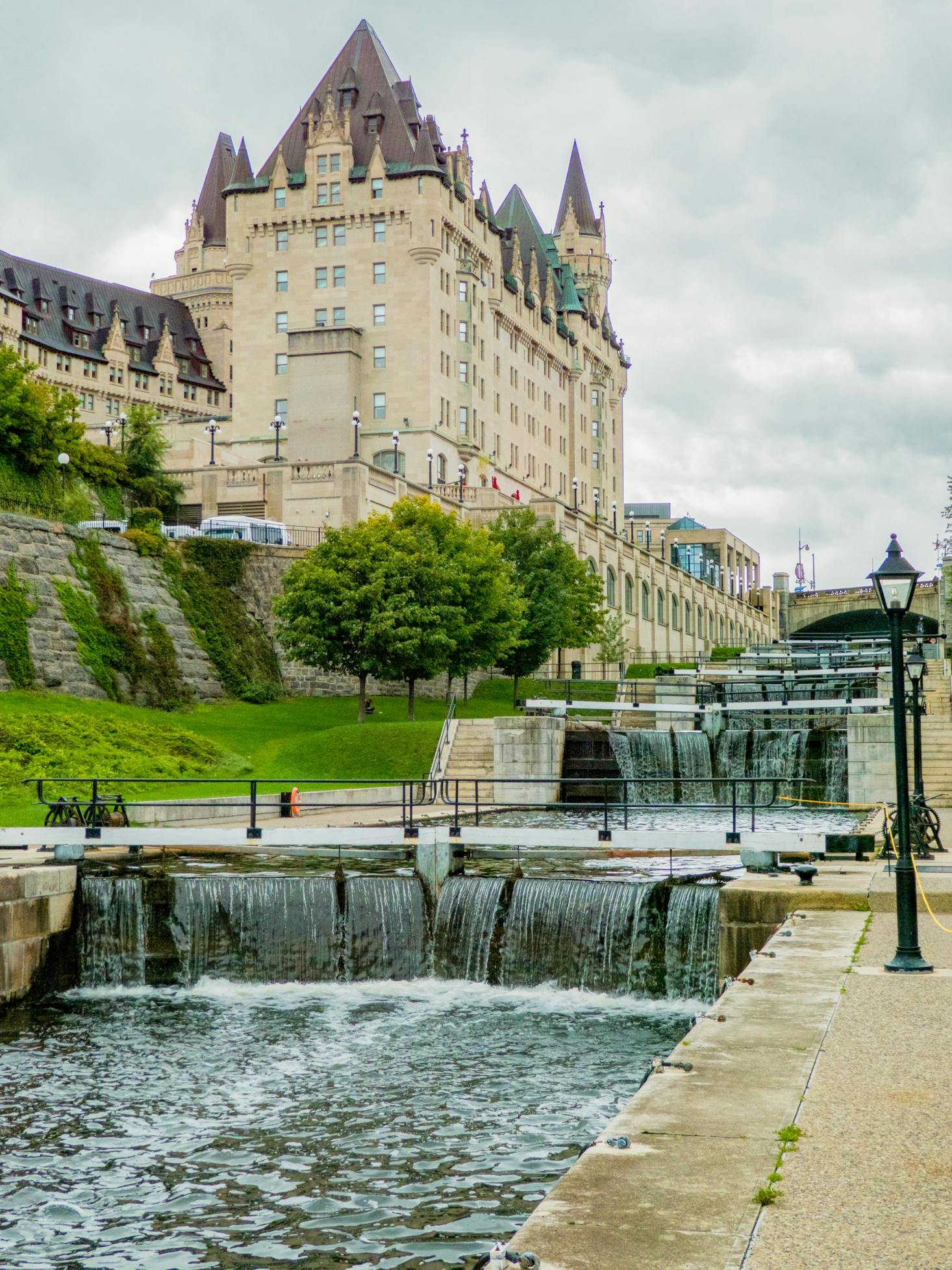 The Parliament Building in Ottawa on a hill overlooking the river