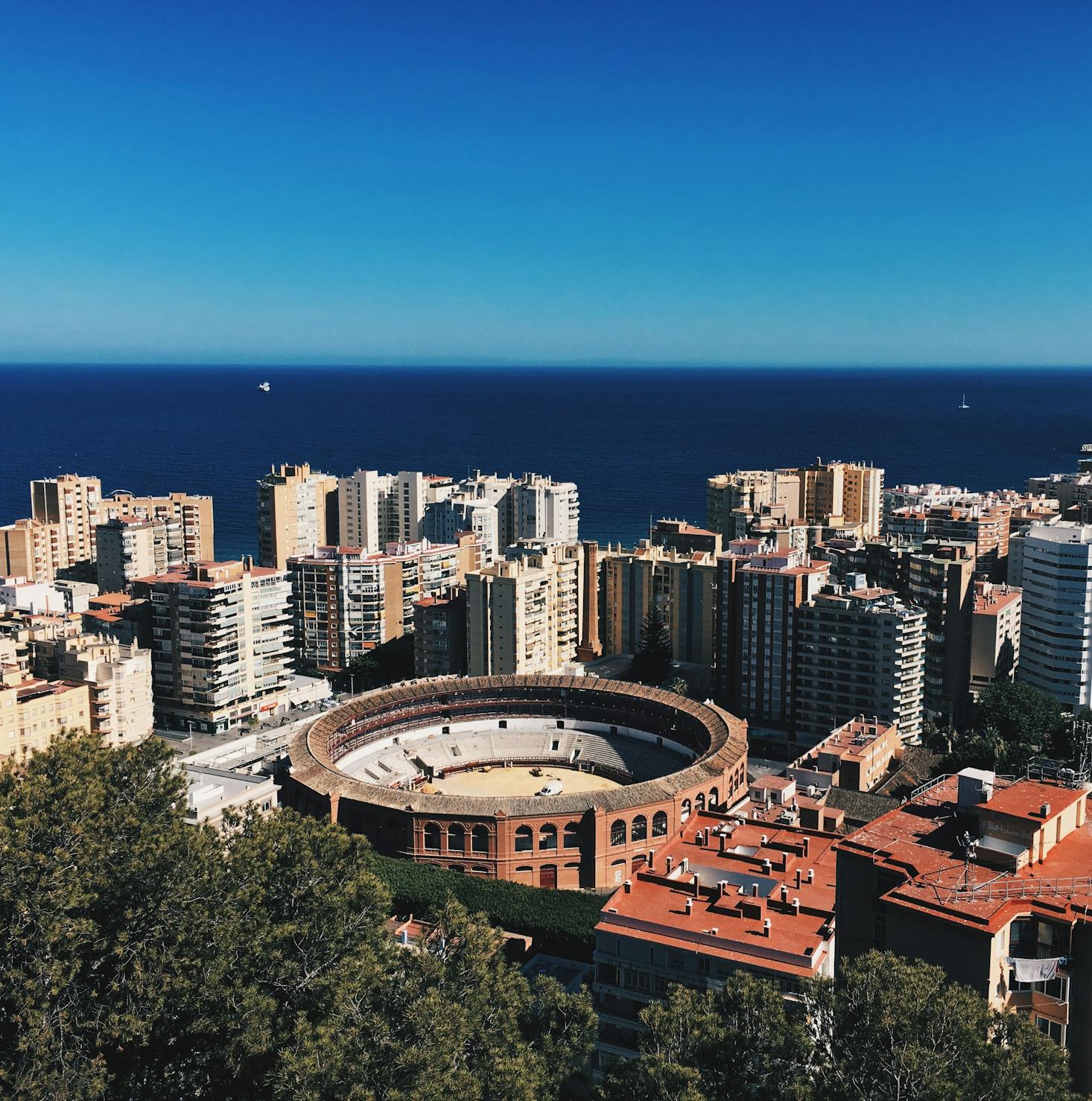 Aerial view of Malaga with luggage storage options close by