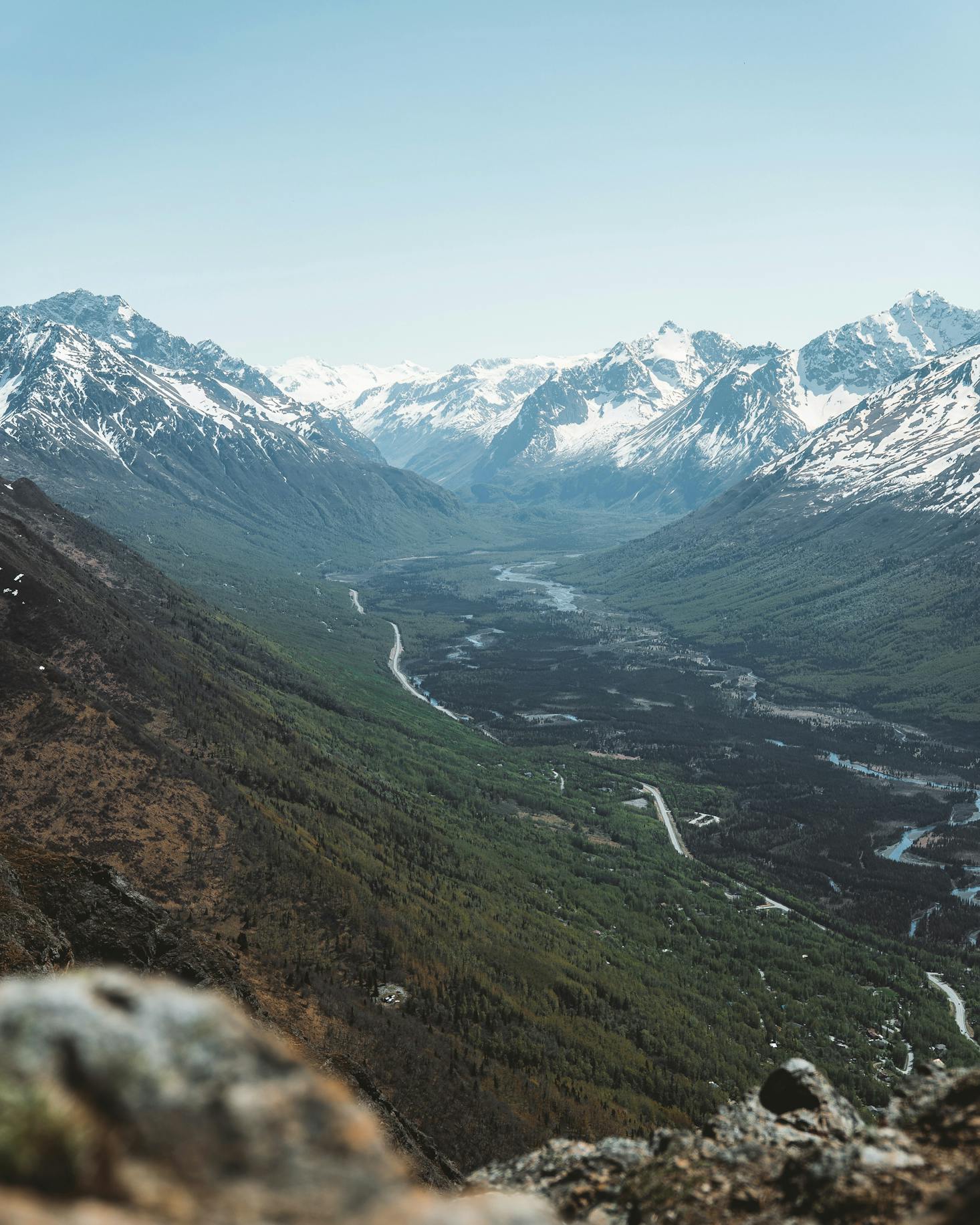 Snow-capped mountains surrounding Anchorage, Alaska