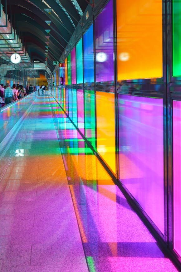 Colorful tiles in Madrid Airport, Spain