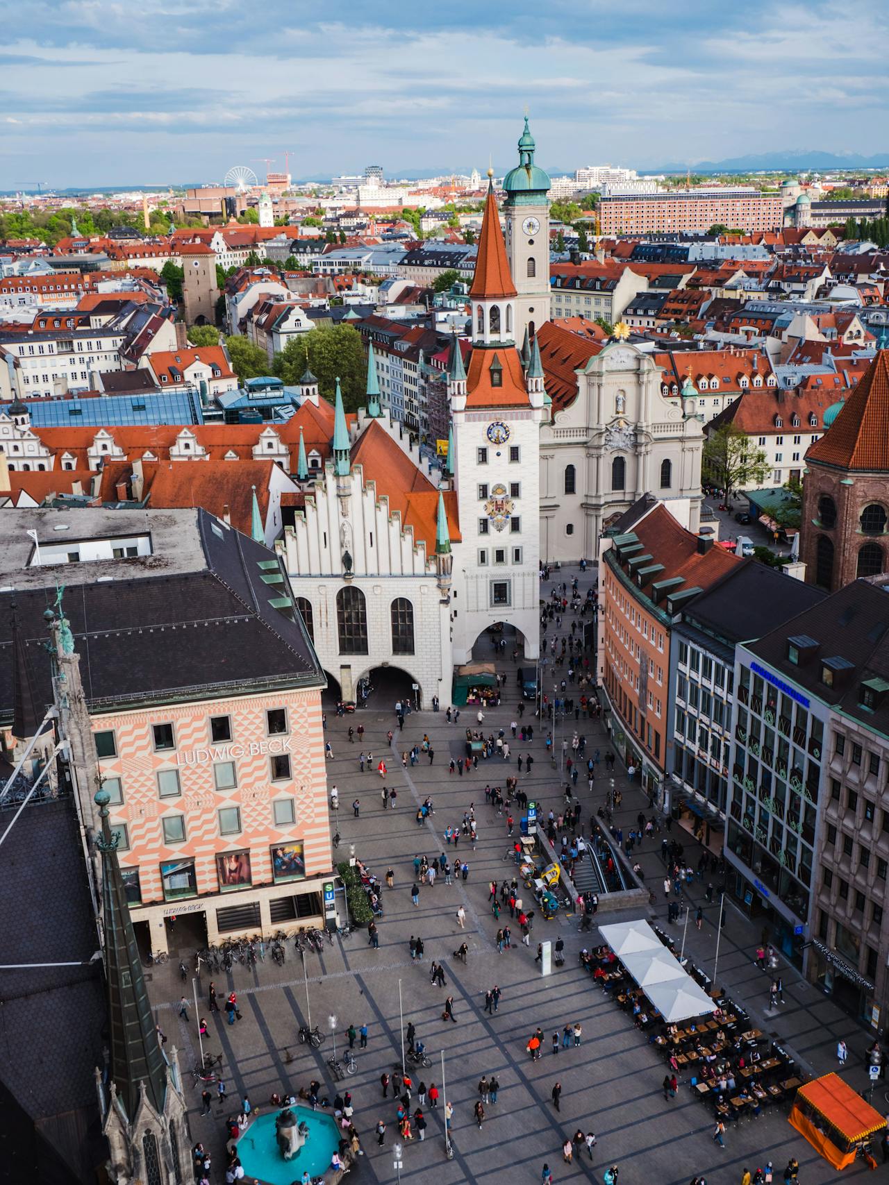 Aerial view of luggage storage in Munich Old Town