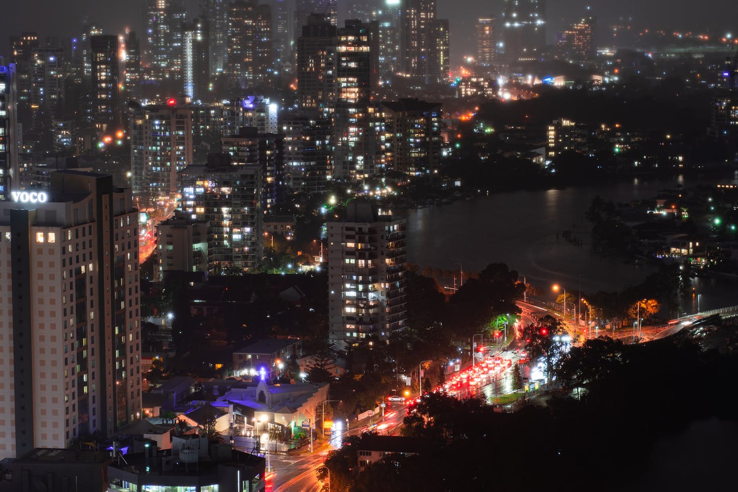 Aerial view of Gold Caost at night