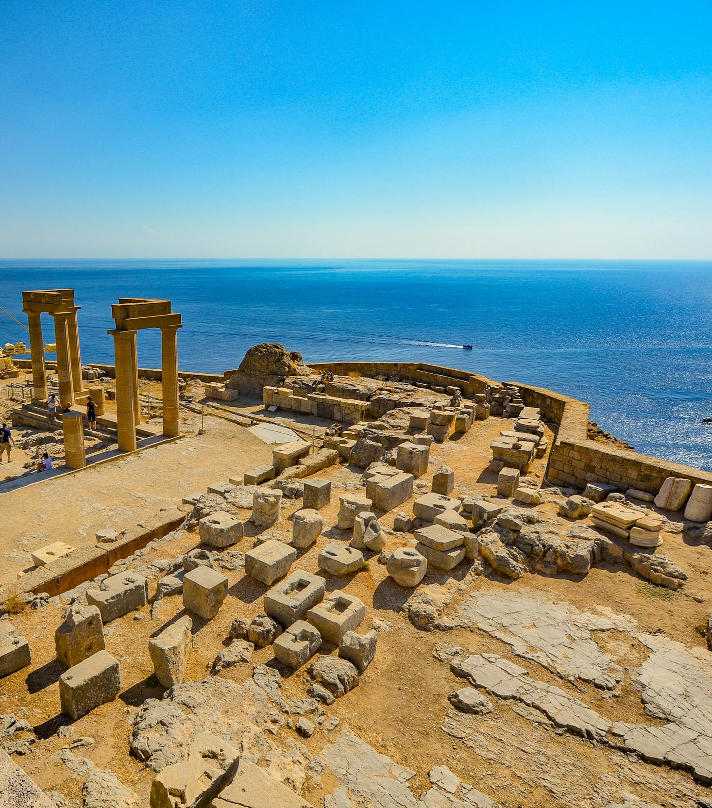 The Lindos Acropolis in Rhodes with views out to the Mediterranean Sea