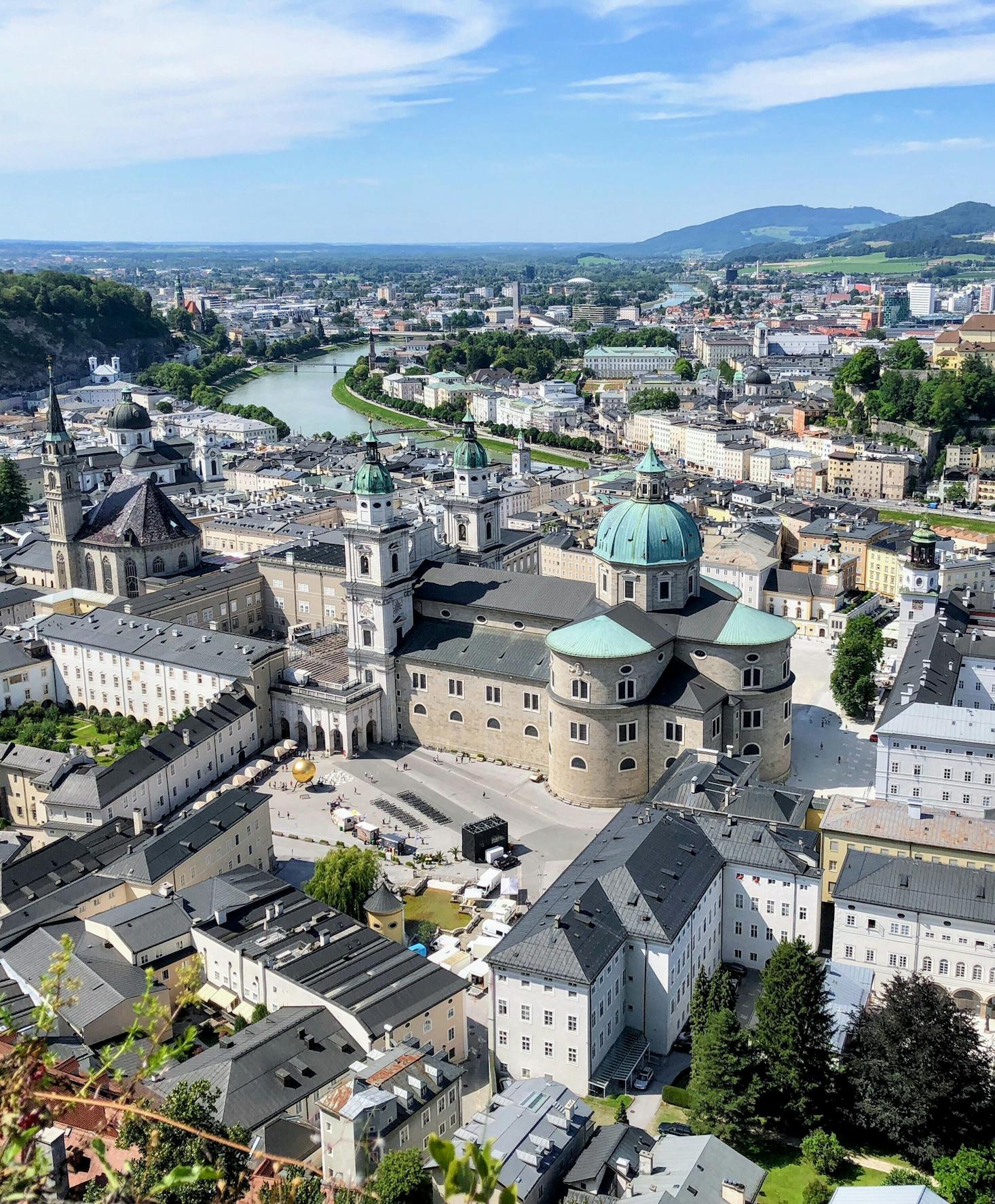 Beautiful architecture lines the river in Salzburg, Austria